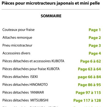 Pièces détachées microtracteur japonais et mini pelle (Catalogue 178 pages)